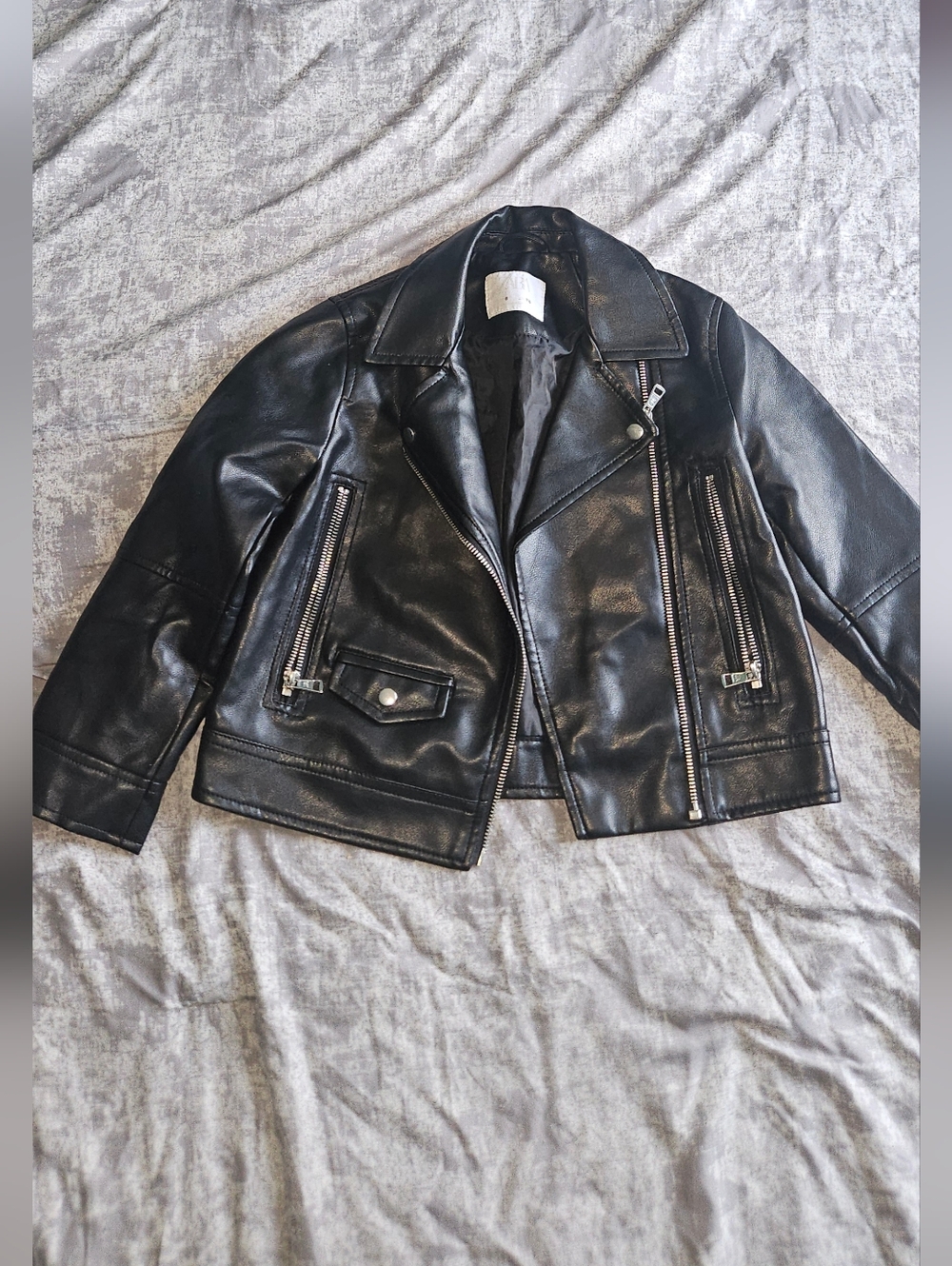 Zara Kids Black Faux Leather Jacket with Lining